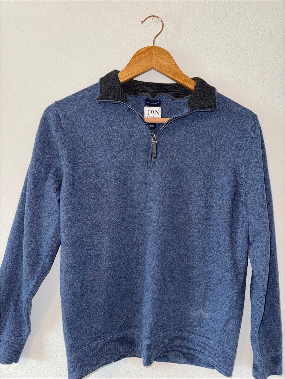 Large JWN John W. Nordstrom Men's Blue Quarter-zip 100% Italian Merino Wool